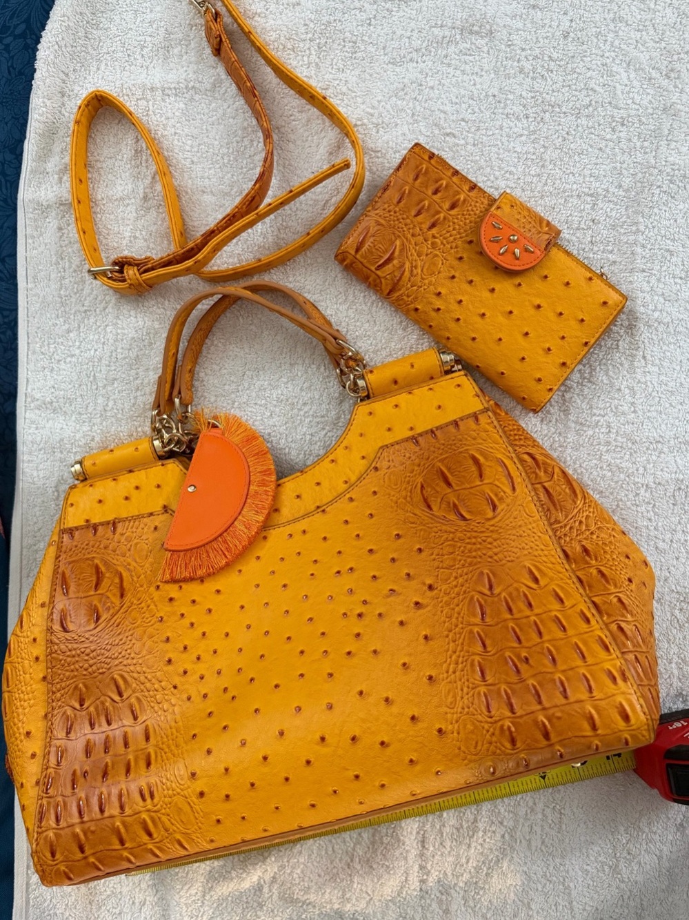 CATO Ostrich-Embossed Tote in Orange